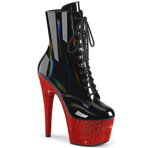 BEJ-1020-7 - 18 cm pleaser h�ye h�ler boots strass svart r�d