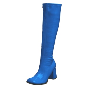 Blå lakkstøvler blokkhæl 7,5 cm - 70 tallet støvler hippie disco gogo - knehøye boots