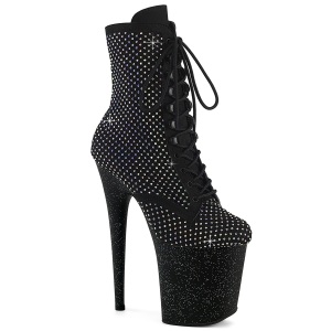 FLAMINGO-1020RM 20 cm pleaser h�ye h�ler boots strass svart