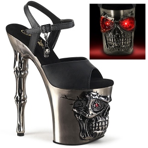 LED Hodeskalle plat� 20 cm pleaser h�ye h�ler krom - pewter