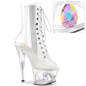 MOON1021C - 18 cm pleaser h�ye h�ler boots strass transparent
