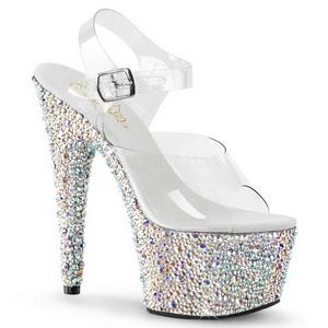 Silver Crystal Stone 18 cm BEJEWELED-708MS Platform High Heels Shoes