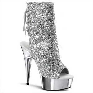Sølv Glitter 15 cm Pleaser DELIGHT-1018G platå ankel høye støvler