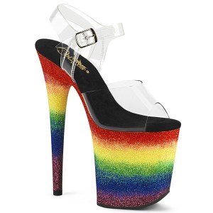 Transparent 20 cm FLAMINGO-808RG-04 glitter platform high heels shoes