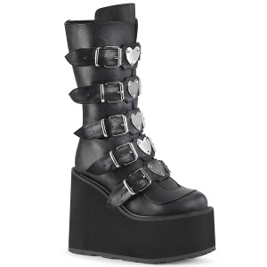 Vegan 14 cm SWING-230 plat� midt leggst�vel - dame plat�st�vler med spenner svart