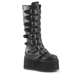 Vegan 9 cm DAMNED-318 emo kneh�ye st�vler - kvinner plat�st�vler med spenner svart