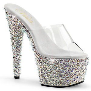 gjennomsiktig s�lv 18 cm BEJEWELED-701MS strass plat� mules