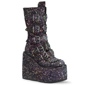 glitter 14 cm SWING-G plat� midt leggst�vel - dame plat�st�vler med spenner svart