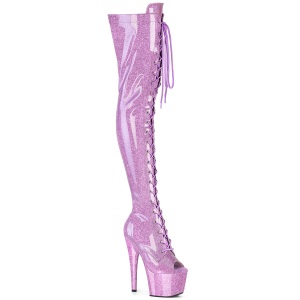glitter 18 cm PEEP TOE lilla l�rh�ye st�vler h�ye h�ler med sn�ring