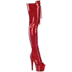 glitter 18 cm PEEP TOE r�de l�rh�ye st�vler h�ye h�ler med sn�ring