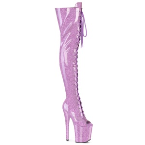 glitter 20 cm PEEP TOE lilla l�rh�ye st�vler h�ye h�ler med sn�ring