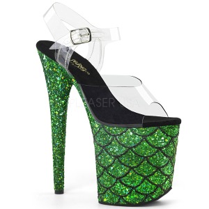 grønn 20 cm FLAMINGO-808MSLG glitter platå sandaler dame
