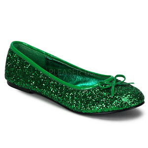 gr�nn STAR-16G glitter ballerinasko dame med flate h�l