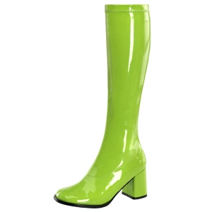 gr�nne lakkst�vler blokkh�l 7,5 cm - 70 tallet st�vler hippie disco gogo - kneh�ye boots