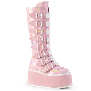 hologram 9 cm DAMNED-318 emo kneh�ye st�vler - kvinner plat�st�vler med spenner rosa