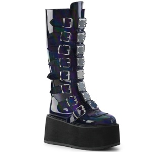hologram 9 cm DAMNED-318 emo kneh�ye st�vler - kvinner plat�st�vler med spenner svart