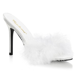 hvit 10 cm CLASSIQUE-01F dame slip ins med marabou fj�r