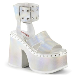hvit 13 cm Demonia CAMEL-102 lolita sandaler med platå