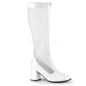 hvit 7,5 cm GOGO-307 høye grid støvler til dame med hæl