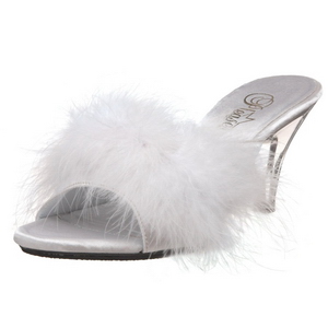 hvit 8 cm BELLE-301F marabou fj�r h�ye sko mules