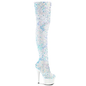 hvit paljetter 20 cm ADORE-3020 h�yh�lte overknee st�vler - pole dance plat�st�vler