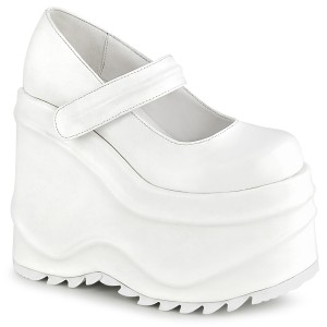 hvit vegan 15 cm WAVE-32 gothic mary jane pumps med kileh�ler plat�