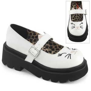 hvite 6,5 cm RENEGADE-56 emo maryjane sko - plat�sko med spenne