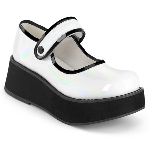 hvite 6 cm SPRITE-01 emo maryjane sko - plat�sko med spenne