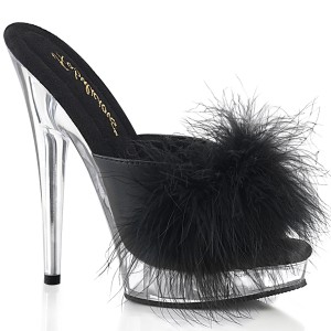 kunstl�r 15 cm SULTRY-601F svarte mules h�ye h�ler marabou fj�r