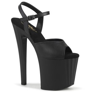 kunstl�r 19 cm ENCHANT-709 svarte pleaser h�yh�lte sko med plat�