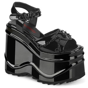 lakkl�r 15 cm DemoniaCult WAVE-09 lolita plat� sandaler med kileh�ler