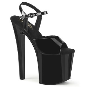 lakkl�r 19 cm ENCHANT-709 svarte pleaser h�yh�lte sko med plat�
