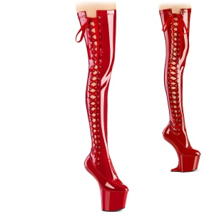 lakkl�r 20 cm CRAZE-3050 Heelless overknee plat�st�vler pony heels r�de