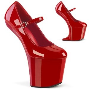 lakkl�r 20 cm CRAZE-880 heelless pumps pony heels r�de