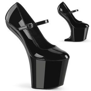 lakklær 20 cm CRAZE-880 heelless pumps pony heels svarte