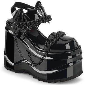 lakklær svart 15 cm Demonia WAVE-20 lolita platå sandaler med kilehæler