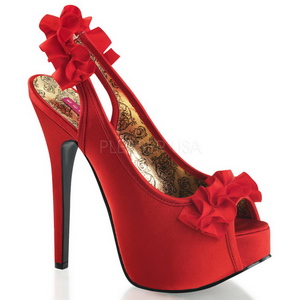 rød satin 14,5 cm Burlesque TEEZE-56 platå høyhælte sandaler sko