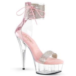 rosa 15 cm DELIGHT-627RS gjennomsiktige plat� h�ye h�ler med ankel stropper