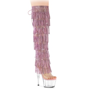 rosa 18 cm pole dance exotic overknee plat�boots med strass frynser