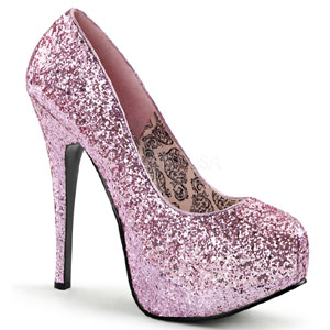 rosa glitter 14,5 cm Burlesque BORDELLO TEEZE-06G platå pumps høy hæl