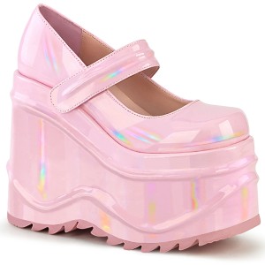 rosa vegan 15 cm WAVE-32 gothic mary jane pumps med kileh�ler plat�