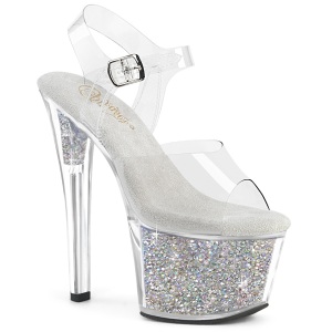 s�lv 18 cm SKY-308RSI transparent plat� high heels med strassteiner