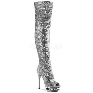 s�lv paljetter 15 cm PLEASER BLONDIE-R-3011 overknee st�vler plat�