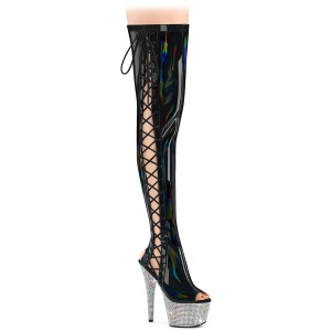 strass 18 cm open toe svart l�rh�ye st�vler h�ye h�ler med sn�ring