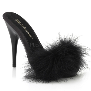 svart 13 cm POISE-501F marabou fjær høye sko mules