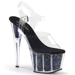 svart 18 cm ADORE-708CG glitter platå høye hæler dame