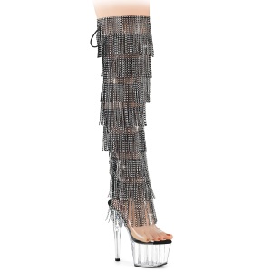 svart 18 cm pole dance exotic overknee plat�boots med strass frynser