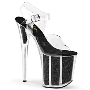 svart 20 cm FLAMINGO-808G glitter platå høye hæler sko