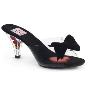 svart 7,5 cm BELLE-301BOW pinup mules sko med sløyfe