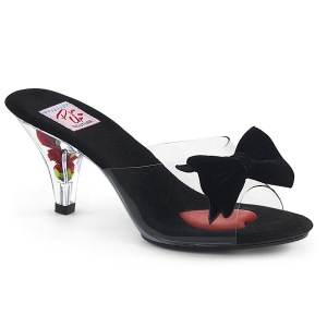 svart 7,5 cm BELLE-301BOW pinup mules sko med sl�yfe